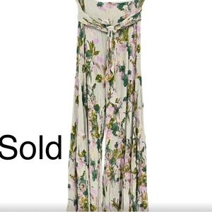 FREE PEOPLE FP One Womens Size Medium Pants Green Aloha Floral Printed Wide Leg